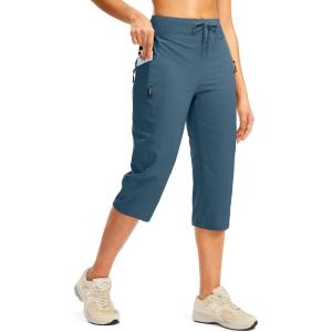 imageG GRADUAL Womens Capri Pants with 3 Zipper Pockets Lightweight Quick Dry Hiking Travel Capris Pants for Women Casual SummerDark Blue