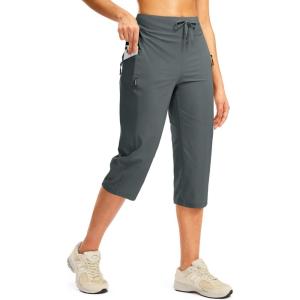 imageG GRADUAL Womens Capri Pants with 3 Zipper Pockets Lightweight Quick Dry Hiking Travel Capris Pants for Women Casual SummerDark Grey