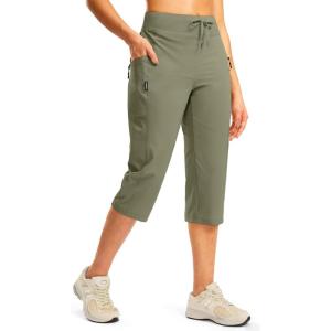 imageG GRADUAL Womens Capri Pants with 3 Zipper Pockets Lightweight Quick Dry Hiking Travel Capris Pants for Women Casual SummerGrey Sage
