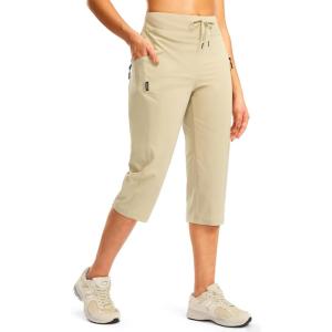 imageG GRADUAL Womens Capri Pants with 3 Zipper Pockets Lightweight Quick Dry Hiking Travel Capris Pants for Women Casual SummerKhaki