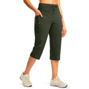 imageG GRADUAL Womens Capri Pants with 3 Zipper Pockets Lightweight Quick Dry Hiking Travel Capris Pants for Women Casual SummerOlive