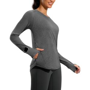 imageG Gradual Long Sleeve Workout Tops for Women Quick Dry Lightweight Running Athletic Shirts with Zip Pocket Moisture WickingGrey