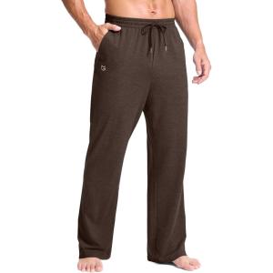 imageG Gradual Mens Yoga Sweatpant Lounge Casual Pants Open Bottom Straight Leg Athletic Sweat Pants with PocketsHeather Brown