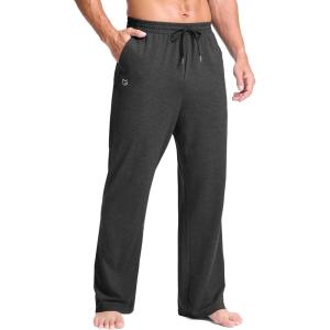 imageG Gradual Mens Yoga Sweatpant Lounge Casual Pants Open Bottom Straight Leg Athletic Sweat Pants with PocketsHeather Dark Black
