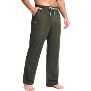 imageG Gradual Mens Yoga Sweatpant Lounge Casual Pants Open Bottom Straight Leg Athletic Sweat Pants with PocketsHeather Dark Green