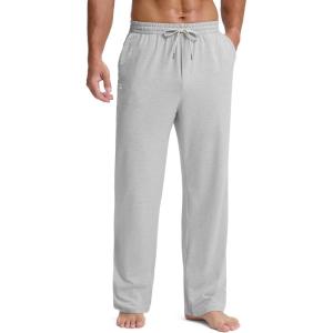 imageG Gradual Mens Yoga Sweatpant Lounge Casual Pants Open Bottom Straight Leg Athletic Sweat Pants with PocketsHeather Grey Green