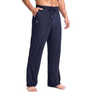 imageG Gradual Mens Yoga Sweatpant Lounge Casual Pants Open Bottom Straight Leg Athletic Sweat Pants with PocketsNavy
