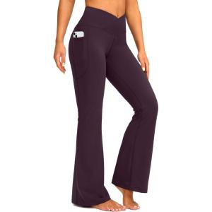 imageG Gradual Womens Flare Leggings Crossover Yoga Pants 2930532 High Waist Bell Bottom Pants for Women with PocketsWine
