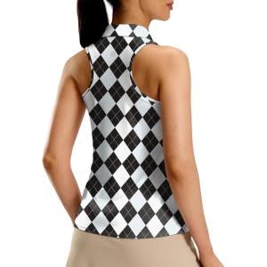 imageG Gradual Womens Golf Shirt Racerback Tank Zip Up Athletic Sleeveless Top Tennis Pickleball Cooling Polo Shirts LightweightGrey Argyle