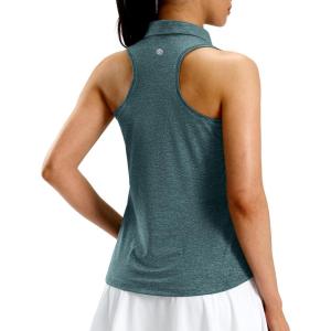 imageG Gradual Womens Golf Shirt Racerback Tank Zip Up Athletic Sleeveless Top Tennis Pickleball Cooling Polo Shirts LightweightHeather Grey Sage