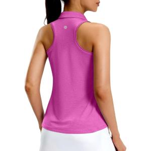 imageG Gradual Womens Golf Shirt Racerback Tank Zip Up Athletic Sleeveless Top Tennis Pickleball Cooling Polo Shirts LightweightHeather Rose