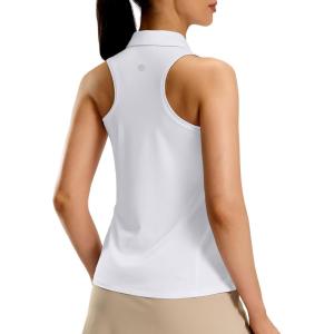 imageG Gradual Womens Golf Shirt Racerback Tank Zip Up Athletic Sleeveless Top Tennis Pickleball Cooling Polo Shirts LightweightHeather White