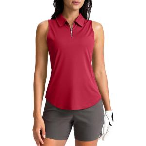 imageG Gradual Womens Golf Shirt Sleeveless Zip Up Polo Shirts for Women Collared Lightweight Tennis Athletic Tank TopRed