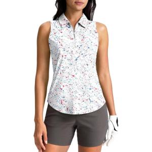 imageG Gradual Womens Golf Shirt Sleeveless Zip Up Polo Shirts for Women Collared Lightweight Tennis Athletic Tank TopWhite Splatter