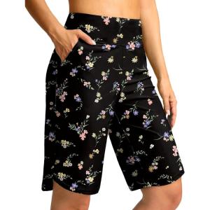 imageG Gradual Womens High Waisted Swim Board Shorts 11 Knee Length Beach Swimming Long Shorts for Women with Pockets LinerBlack Floral