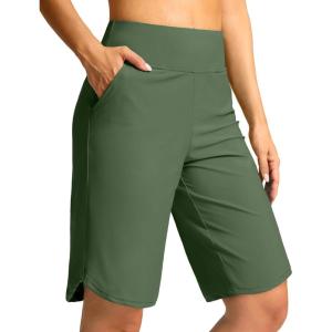 imageG Gradual Womens High Waisted Swim Board Shorts 11 Knee Length Beach Swimming Long Shorts for Women with Pockets LinerGreen