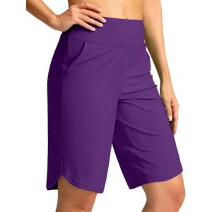 imageG Gradual Womens High Waisted Swim Board Shorts 11 Knee Length Beach Swimming Long Shorts for Women with Pockets LinerPurple