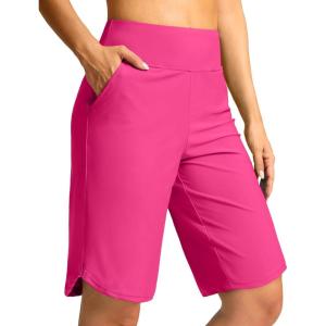 imageG Gradual Womens High Waisted Swim Board Shorts 11 Knee Length Beach Swimming Long Shorts for Women with Pockets LinerRosy