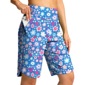 imageG Gradual Womens High Waisted Swim Board Shorts 11 Knee Length Beach Swimming Long Shorts for Women with Pockets LinerSun Flower