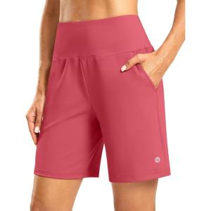 imageWomens Athletic Shorts with Zipper Pocket 7 High Waisted Stretchy Bermuda Shorts for Women Workout Running CasualBriar Rose