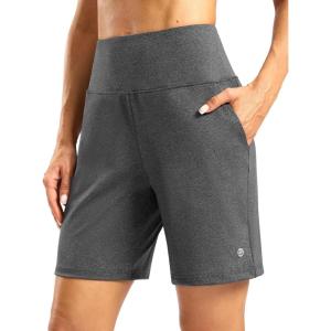 imageWomens Athletic Shorts with Zipper Pocket 7 High Waisted Stretchy Bermuda Shorts for Women Workout Running CasualCharcoal