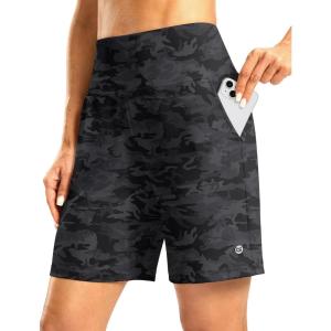imageWomens Athletic Shorts with Zipper Pocket 7 High Waisted Stretchy Bermuda Shorts for Women Workout Running CasualGrey Camo