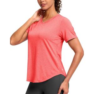 imageWomens Workout Tops VNeck Short Sleeve UPF 50 Sun Shirt Moisture Wicking Quick Dry Top for Gym Running AthleticHeather Brick Red