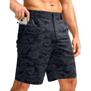imageMens Casual Shorts 9 Lightweight Golf Shorts for Men Stretch with 3 Pockets Quick Dry Breathable Work ShortsBlack Camo B4XL