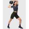 imageWomens 7 Athletic Hiking Long Shorts with Side Pockets High Waisted Stretchy Bermuda Shorts for Women Workout CasualArmy Green