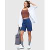imageWomens 7 Athletic Hiking Long Shorts with Side Pockets High Waisted Stretchy Bermuda Shorts for Women Workout CasualBlue
