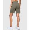 imageWomens 7 Athletic Hiking Long Shorts with Side Pockets High Waisted Stretchy Bermuda Shorts for Women Workout CasualDark Khaki