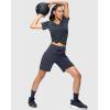 imageWomens 7 Athletic Hiking Long Shorts with Side Pockets High Waisted Stretchy Bermuda Shorts for Women Workout CasualDusty Blue