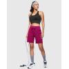 imageWomens 7 Athletic Hiking Long Shorts with Side Pockets High Waisted Stretchy Bermuda Shorts for Women Workout CasualRose