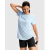 imageWomens Workout Shirts BumCovering Length Lightweight Short Sleeve Dry Fit Athletic Hiking Running Summer Tops for WomenLight Blue