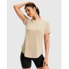 imageWomens Workout Shirts BumCovering Length Lightweight Short Sleeve Dry Fit Athletic Hiking Running Summer Tops for WomenOatmeal Khaki