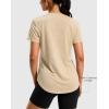 imageWomens Workout Shirts BumCovering Length Lightweight Short Sleeve Dry Fit Athletic Hiking Running Summer Tops for WomenOatmeal Khaki
