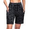 imageWomens 7 Athletic Hiking Long Shorts with Side Pockets High Waisted Stretchy Bermuda Shorts for Women Workout CasualBlack Camo