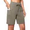 imageWomens 7 Athletic Hiking Long Shorts with Side Pockets High Waisted Stretchy Bermuda Shorts for Women Workout CasualDark Khaki
