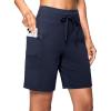 imageWomens 7 Athletic Hiking Long Shorts with Side Pockets High Waisted Stretchy Bermuda Shorts for Women Workout CasualNavy