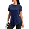 imageWomens Workout Shirts BumCovering Length Lightweight Short Sleeve Dry Fit Athletic Hiking Running Summer Tops for WomenNavy Blue