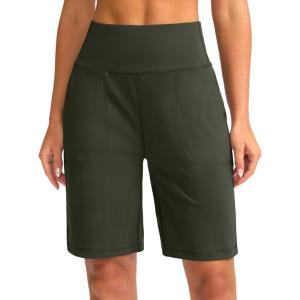 imageG Gradual Bermuda Shorts for Women 9 High Waisted 2 Big Pockets Long Knee Length Shorts for Workout Athletic Casual SummerArmy Green