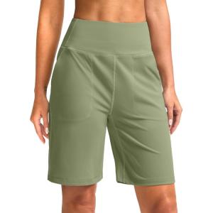 imageG Gradual Bermuda Shorts for Women 9 High Waisted 2 Big Pockets Long Knee Length Shorts for Workout Athletic Casual SummerBronze Green