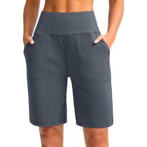 imageG Gradual Bermuda Shorts for Women 9 High Waisted 2 Big Pockets Long Knee Length Shorts for Workout Athletic Casual SummerDusty Blue