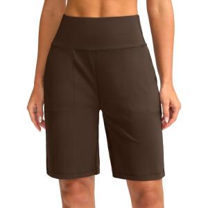 imageG Gradual Bermuda Shorts for Women 9 High Waisted 2 Big Pockets Long Knee Length Shorts for Workout Athletic Casual SummerFudge Coffee