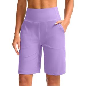 imageG Gradual Bermuda Shorts for Women 9 High Waisted 2 Big Pockets Long Knee Length Shorts for Workout Athletic Casual SummerLight Lavender