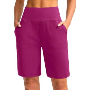 imageG Gradual Bermuda Shorts for Women 9 High Waisted 2 Big Pockets Long Knee Length Shorts for Workout Athletic Casual SummerRose Pink