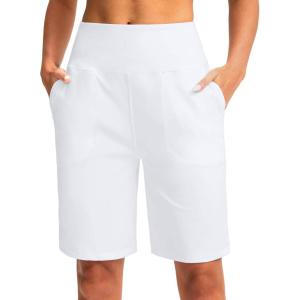 imageG Gradual Bermuda Shorts for Women 9 High Waisted 2 Big Pockets Long Knee Length Shorts for Workout Athletic Casual SummerWhite