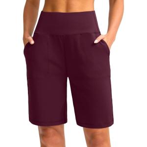 imageG Gradual Bermuda Shorts for Women 9 High Waisted 2 Big Pockets Long Knee Length Shorts for Workout Athletic Casual SummerWine