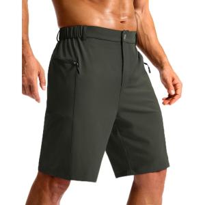 imageG Gradual Mens Casual Shorts 9 Lightweight Hiking Golf Zipper Pockets Stretch QuickDry Breathable Shorts for Travel Work Summer Dark Olive