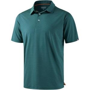 imageG Gradual Mens Golf Shirt Dry Fit Moisture Wicking Performance Short Sleeve Striped Polo Shirts for Men Dressy CasualTurquoise Stripe
